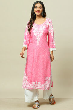 Pink LIVA Straight Kurta image number 5