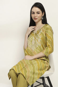 Olive Viscose Blend Straight Set image number 7