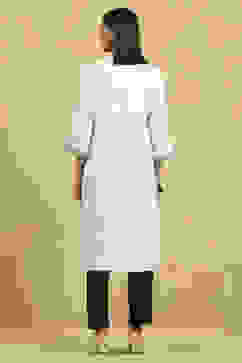 Off White Viscose Rayon Printed Straight Kurta image number 3