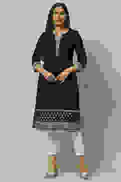 Black Cotton Staight Kurta image number 5