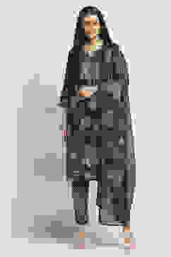 Navy Blue Cotton Floral Printed Straight Suit Set image number 6