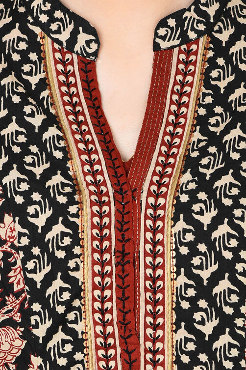 Black Flared Cotton Kurta image number 1