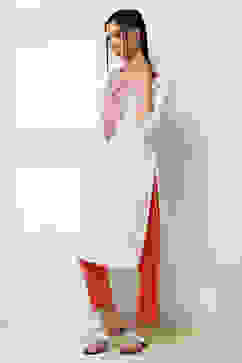 White Cotton Printed Straight Kurta image number 2