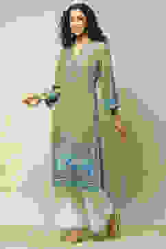 Green LIVA Straight Printed Kurta image number 2