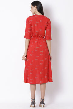 Red Viscose Asymmetric Dress image number 4