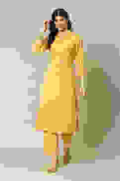 Yellow Cotton Blend Straight Printed Kurta Palazzo Suit Set image number 6