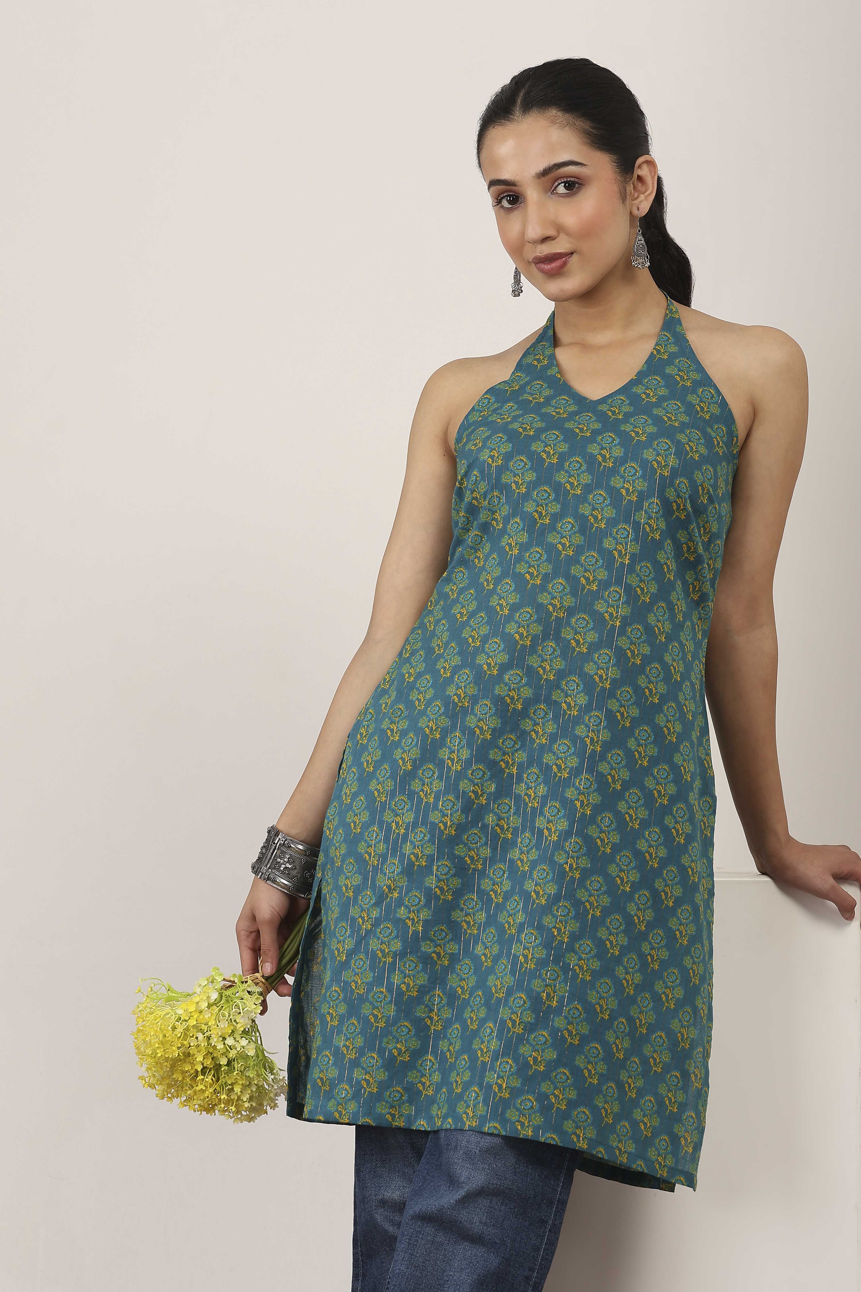 Blue Cotton Straight Kurtas image number 6