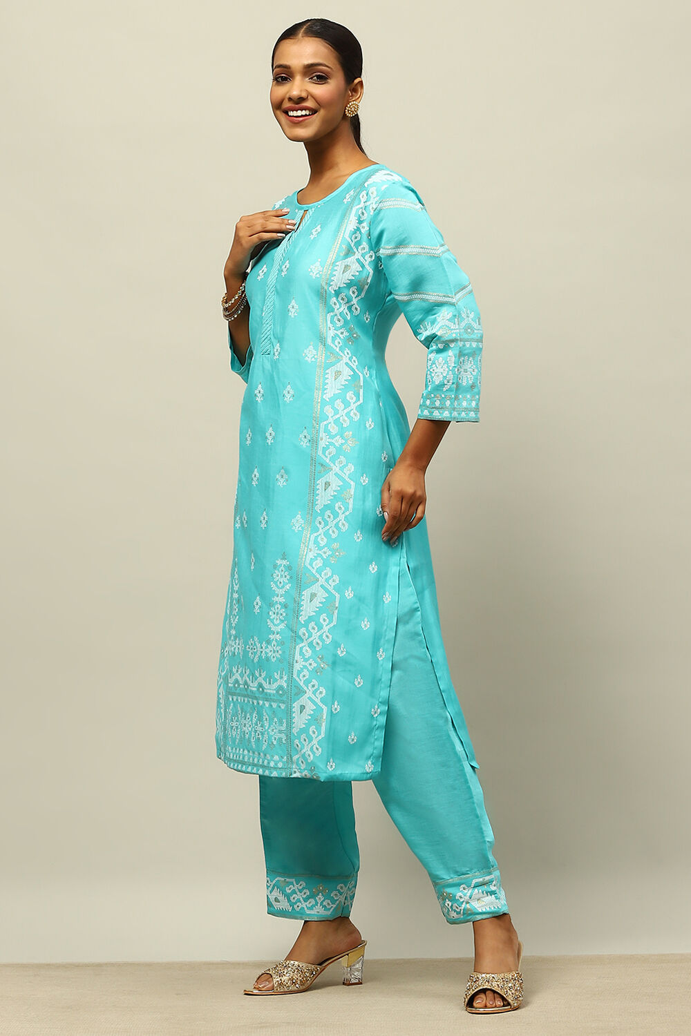 Blue Viscose Blend Printed Straight Kurta image number 2