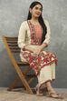 Beige Viscose Straight Kurta Pants Set image number 0