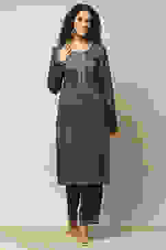 Green Acrylic Straight Printed Kurta Palazzo Suit Set image number 0