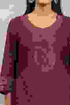 Green-Maroon Polyester Yarndyed Straight Suit Set image number 1