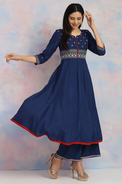 Indigo Viscose Rayon Kalidar Kurta image number 2