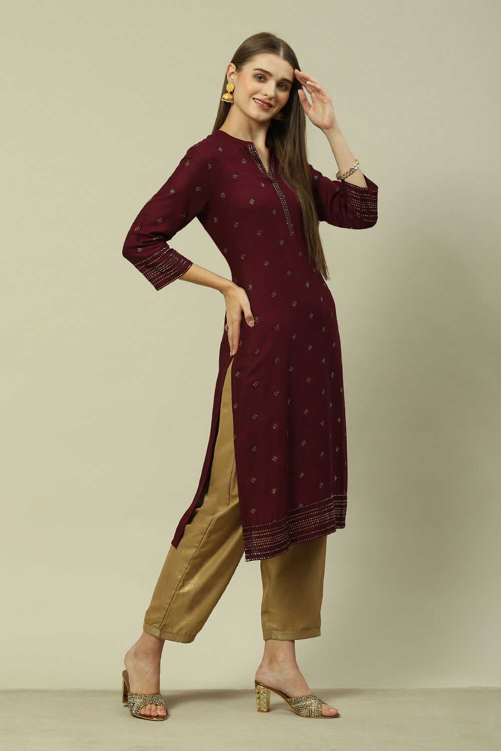 Purple LIVA Straight Printed Kurta image number 3