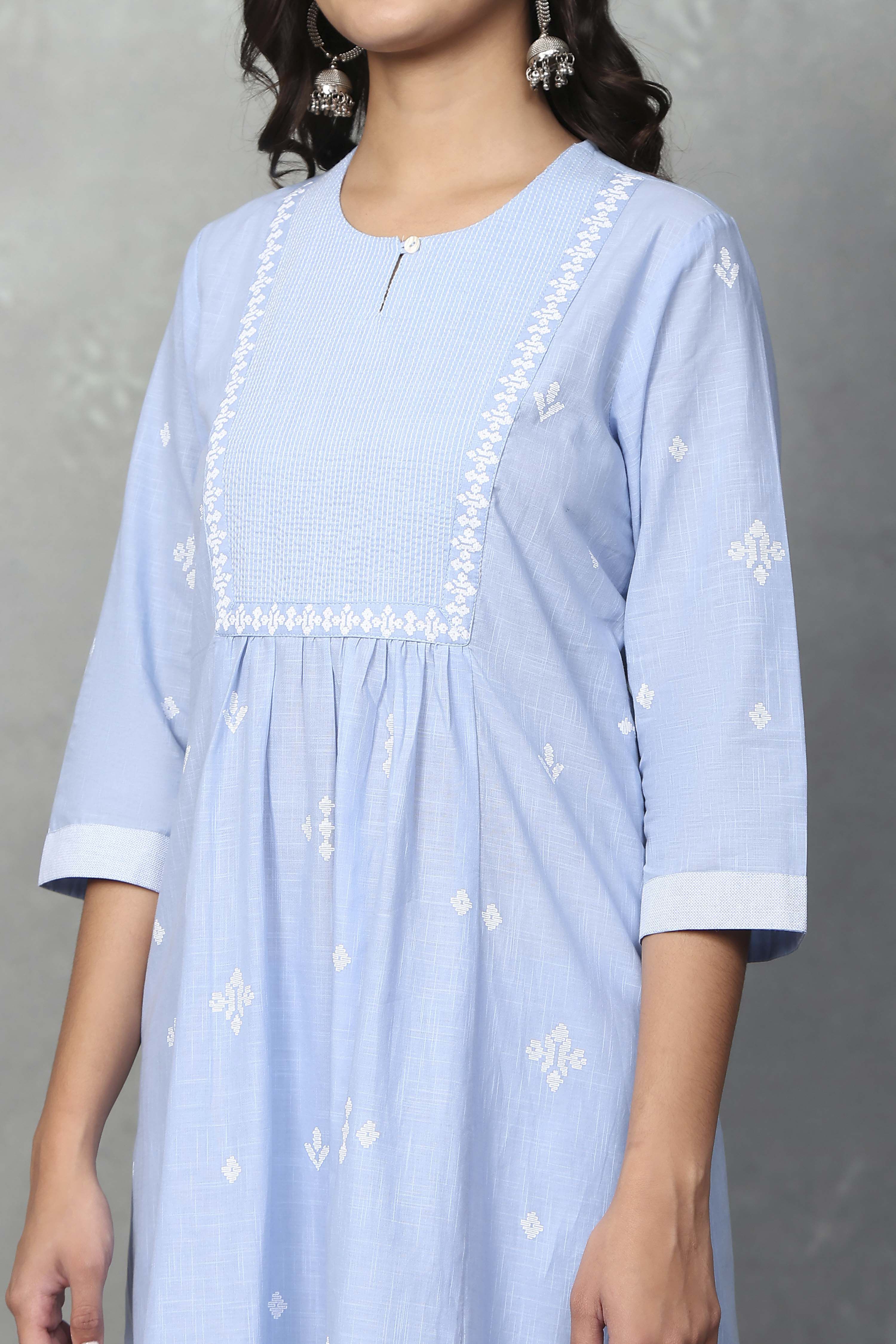 Blue Cotton Kurta Pants Set image number 1