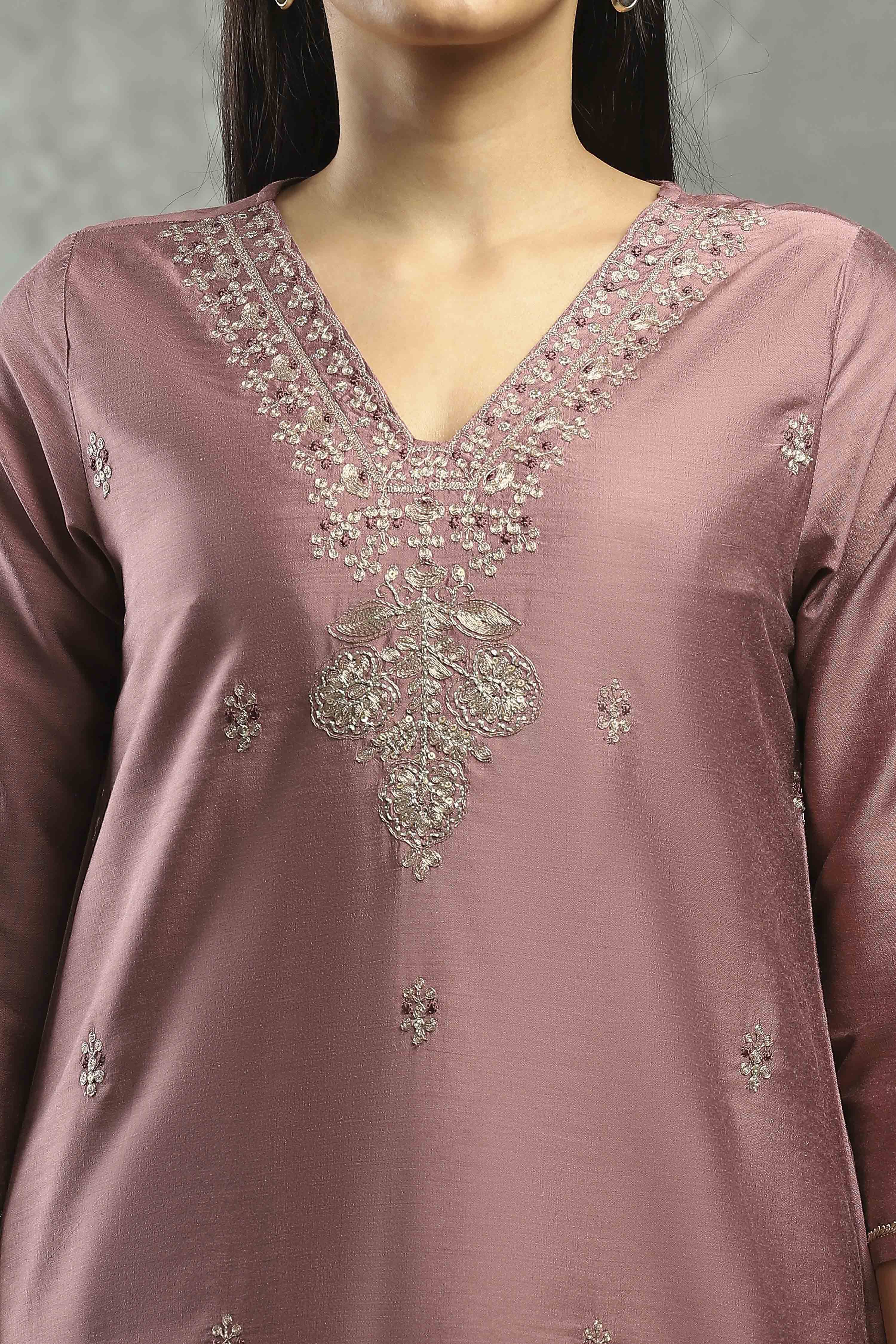 Rose Pink Viscose Blend Solid Straight Kurta Pants Set image number 1