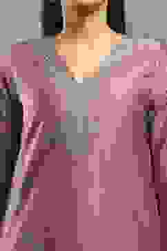 Rose Pink Viscose Blend Solid Straight Kurta Pants Set image number 1