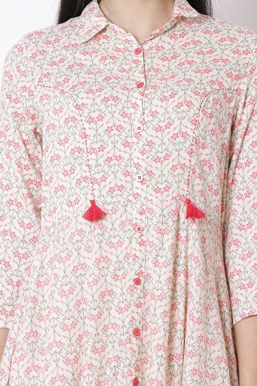 Off White Viscose Kalidar Dress image number 1