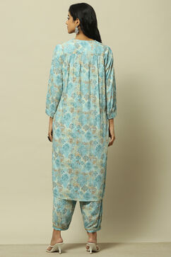 Blue Rayon Straight Co-ord Set image number 4
