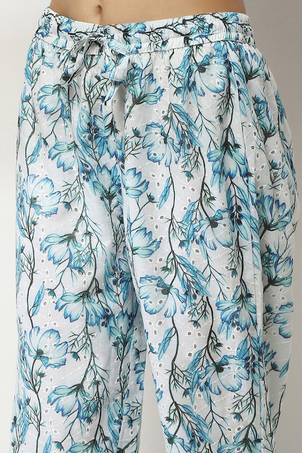 White and Blue Cotton Straight Co-ord Set image number 2