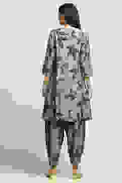 Grey Viscose Blend Printed A-Line Kurta Pants Set image number 4