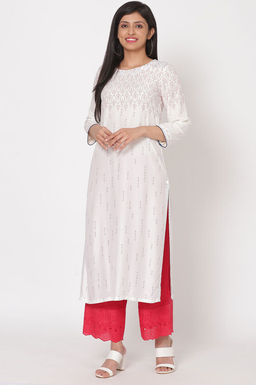 Off White Viscose Straight Kurta image number 0