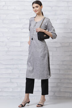 Grey Art Silk Straight Kurta image number 5