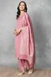 Pink Polyester Yarndyed Straight Suit Set image number 3