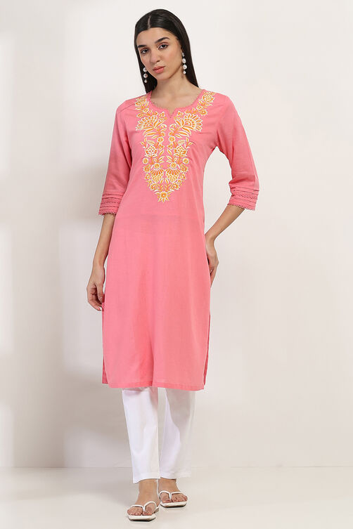 Coral Viscose Blend Straight Kurta image number 5