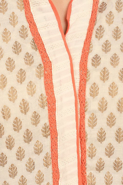 Beige Straight Cotton Kurta image number 4