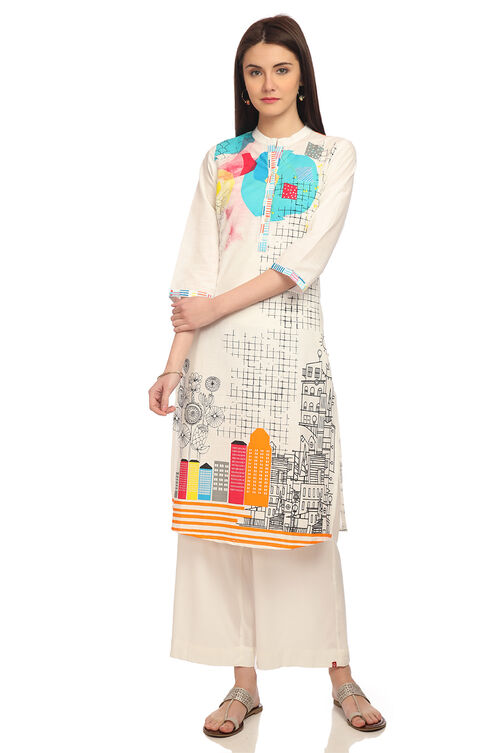 White Straight Cotton Kurta image number 0