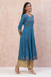 Petrol Blue LIVA Kalidar Kurta Dress image number 4