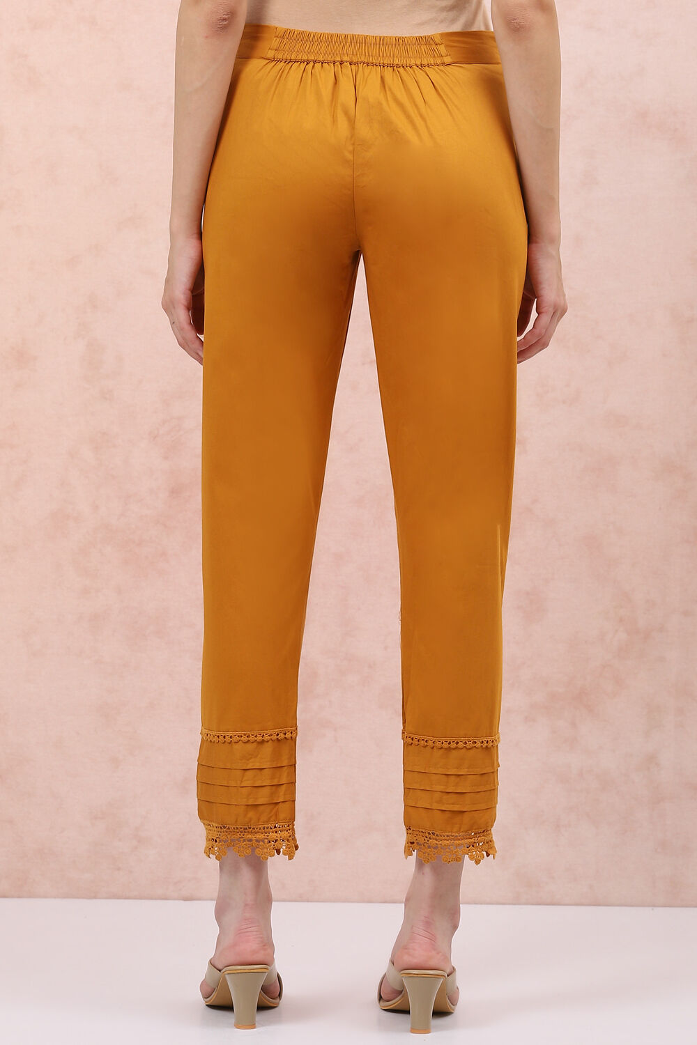 Mustard Art Silk Slim Pants image number 4