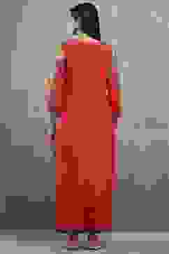 Red Viscose Straight Kurta Pants Set image number 4