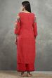Red Viscose Straight Kurta Pants Set image number 4