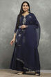 Indigo Blue Viscose Blend Printed Straight Sharara Suit Set image number 6
