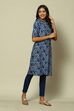 Indigo Blue Viscose Straight Printed Kurta image number 3