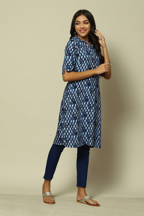 Indigo Blue Viscose Straight Printed Kurta image number 3