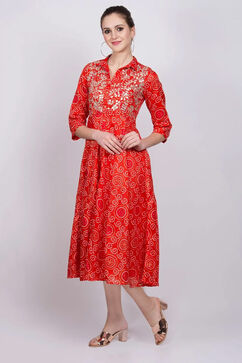 Orange Art Silk Kalidar Dress image number 0