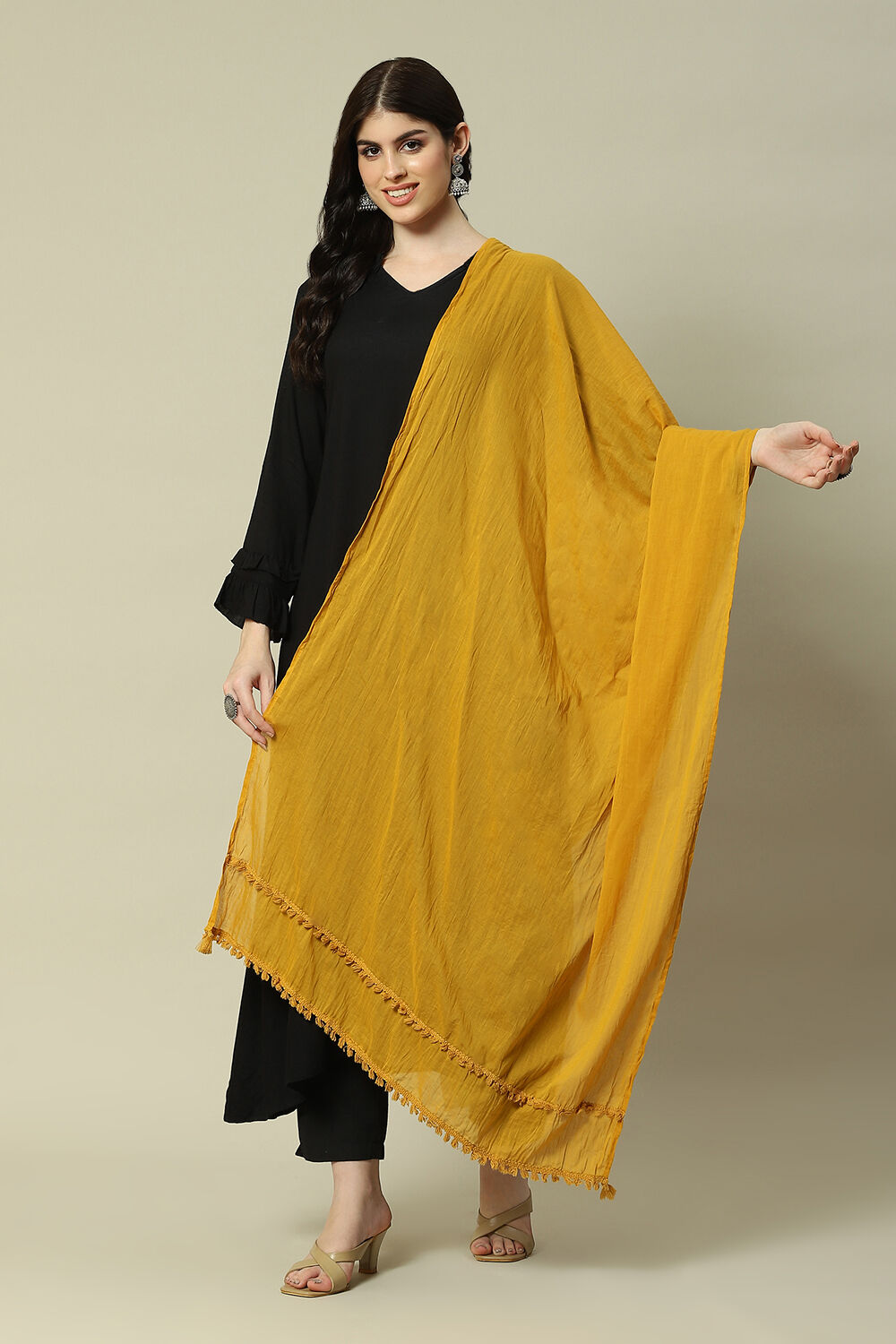Peach Cotton Solid Dupatta image number 0