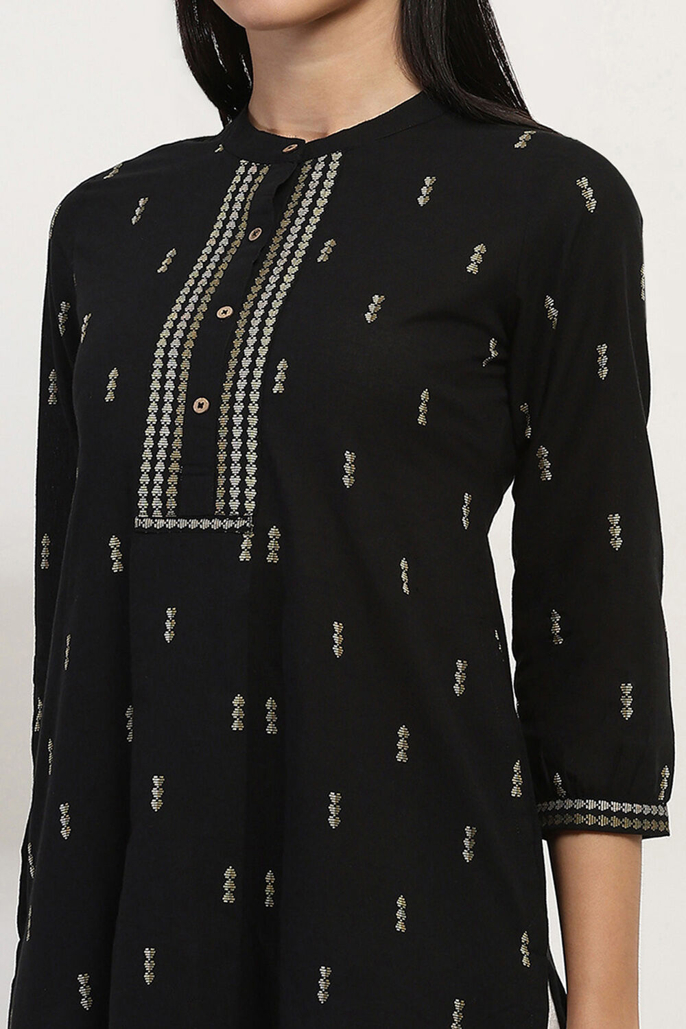 Black Cotton Printed Straight Kurta image number 1