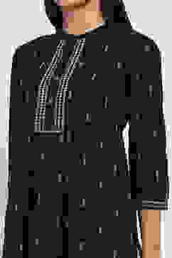 Black Cotton Printed Straight Kurta image number 1