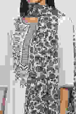 White and Black Printed Straight Suit Set image number 1