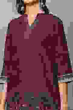 Wine Viscose Polyester Viscose Rayon Kurta Pants Set image number 1