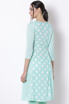 Green Viscose A-Line Kurta image number 4