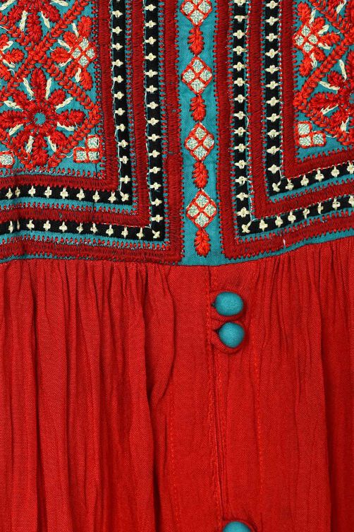 Red Kalidar Viscose Kurta image number 5