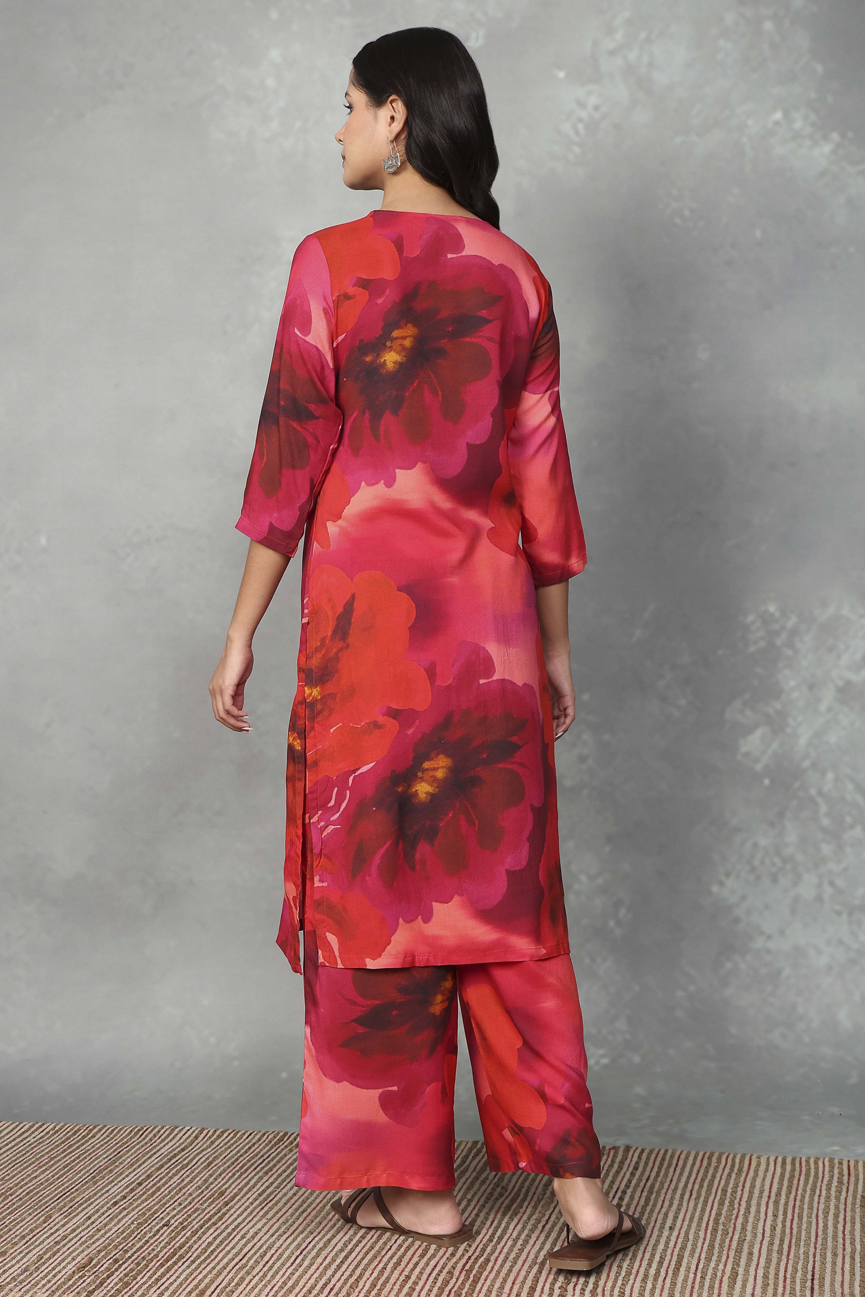 Red Floral Printed Co-ord Set image number 4