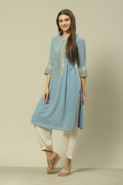 Grey Polyester Straight Printed Kurta image number 0