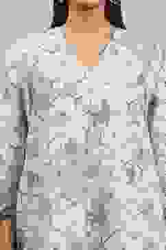 Grey Viscose Blend Printed A-Line Kurta Pants Set image number 1