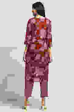 Maroon Cotton Floral Printed Straight Suit Set image number 4