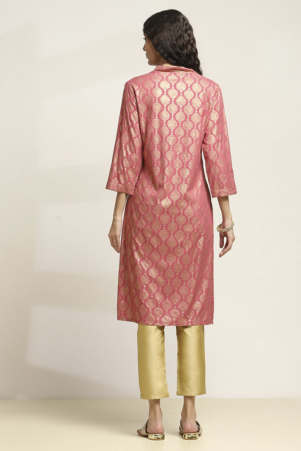 Pink Viscose Blend Printed Straight Kurta image number 3
